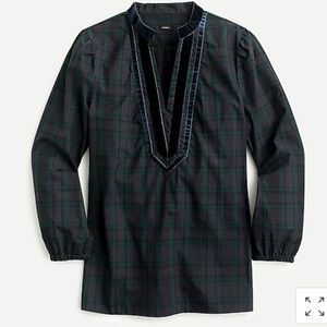 NWT, J.Crew velvet trimmed plaid tunic, size S